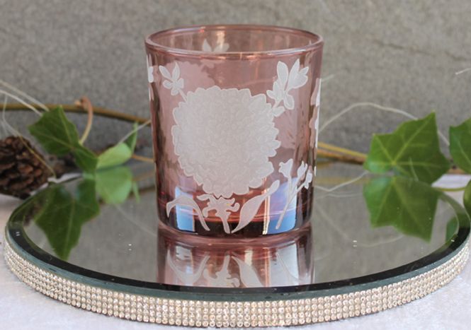 Hovedbilde Telysglass med blomst, rosa.