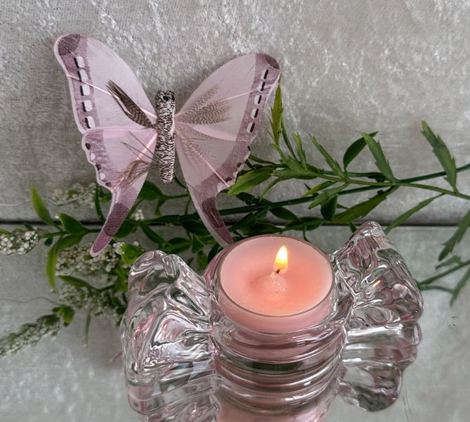 Telysholder, Rosa sløyfe i glass, fra Edelweiss.