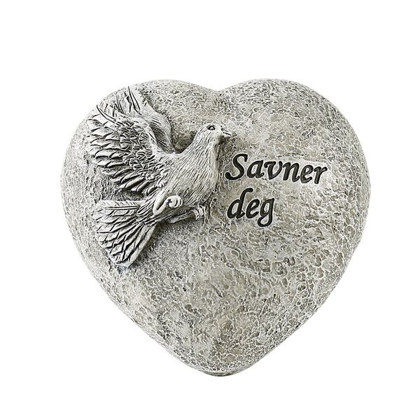 Gravpynt hjerte med Due og teksten "Savner deg"